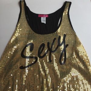 Body Central Black w/ Gold Sequins "Sexy" Tank Top